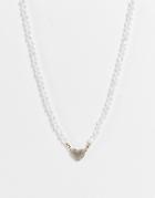 Topshop Pearl Crystal Heart Necklace In White