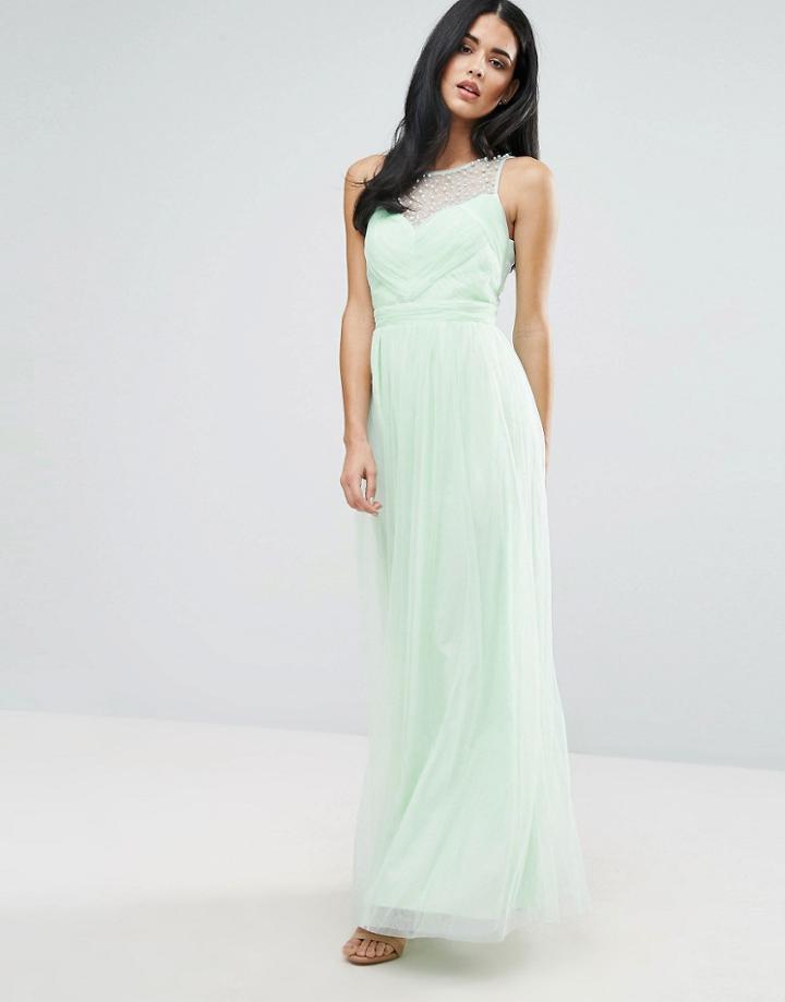 Little Mistress Embellished Pleat Detail Maxi Dress - Green