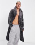 Asos Design Lounge Dressing Gown In Charcoal Fleece-grey