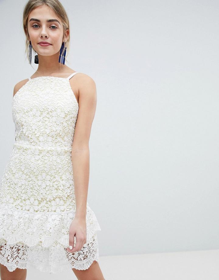 Dolly & Delicious All Over Cutwork Lace Skater Dress With Peplum Hem - White