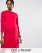 Asos Maternity Shift Dress In Ponte With 3/4 Sleeve - Red