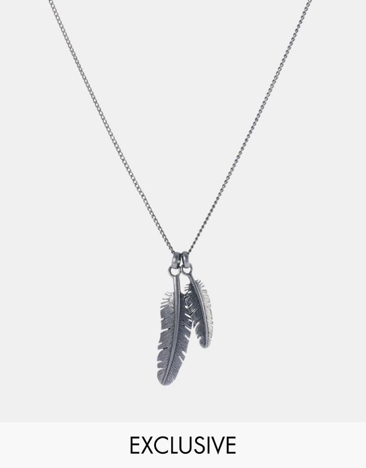 Simon Carter Double Feather Necklace Exclusive To Asos - Silver