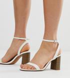 Asos Design Hong Kong Barely There Block Heeled Sandals In White - White