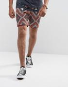 Asos Knitted Shorts In Tapestry Design - Brown