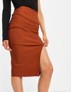 Vesper Split Front Bengaline Midi Skirt In Ginger-copper