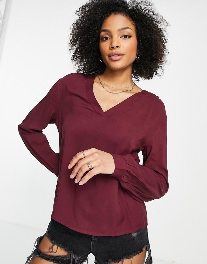Jdy Aros V Neck Blouse In Burgundy-red