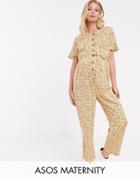 Asos Design Maternity Button Front Jumpsuit In Vintage Floral Print - Multi