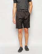 Asos Slim Shorts In Crinkle Stripe Charcoal - Gray