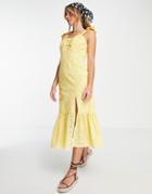 Influence Tie Strap Broderie Midi Dress In Yellow