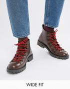Asos Design Wide Fit Hiker Boot In Brown Leather With Flecked Laces