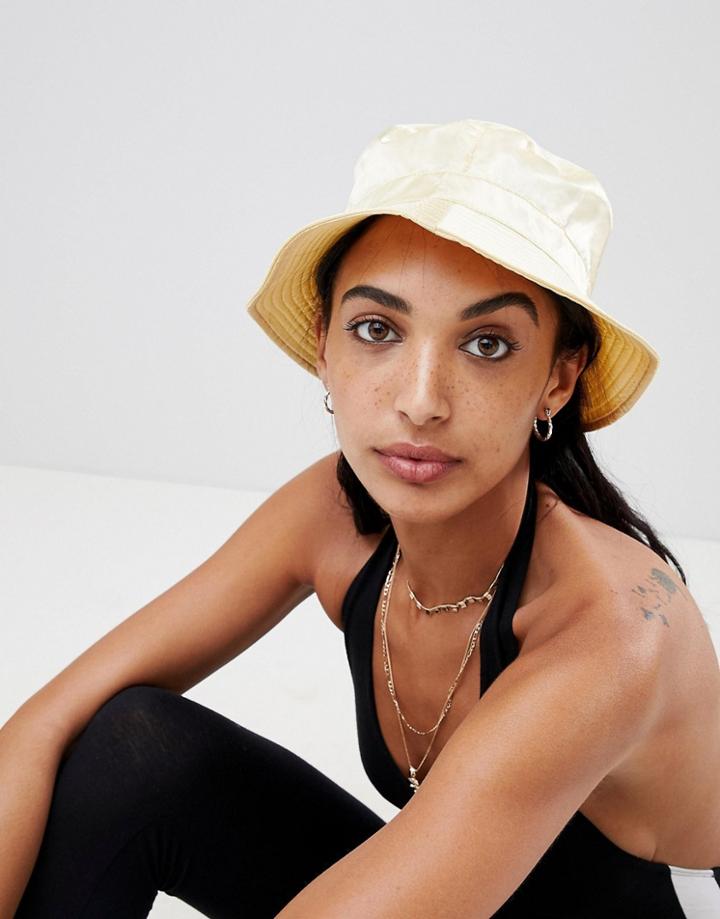 Asos Design Satin Bucket Hat - Yellow