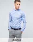 Noak Skinny Shirt With Bluff Collar - Blue