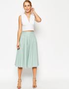 Asos Pleated Midi Linen Skirt - Mint