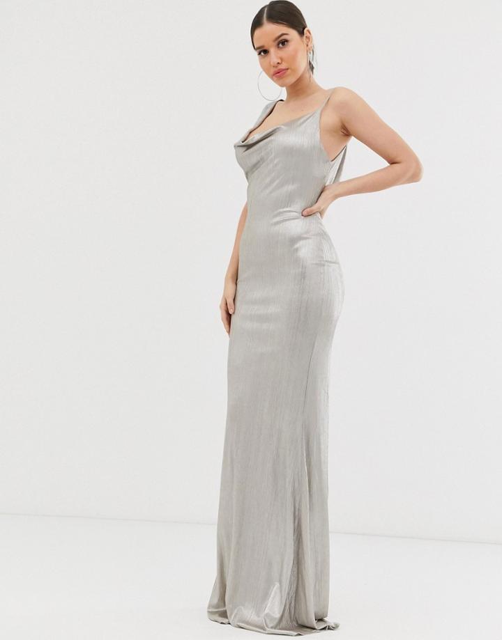 Club L London Asymmetric Cowl Neck Maxi Dress-white