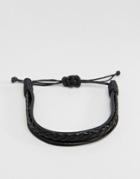 Jack & Jones Plaited Leather Bracelet In Black - Black