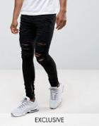 Granted Super Skinny Jeans In Black With Distressing And Zip Ankle - Black