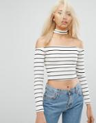 Arrive Bardot Stripe Crop Top With Collar - Multi