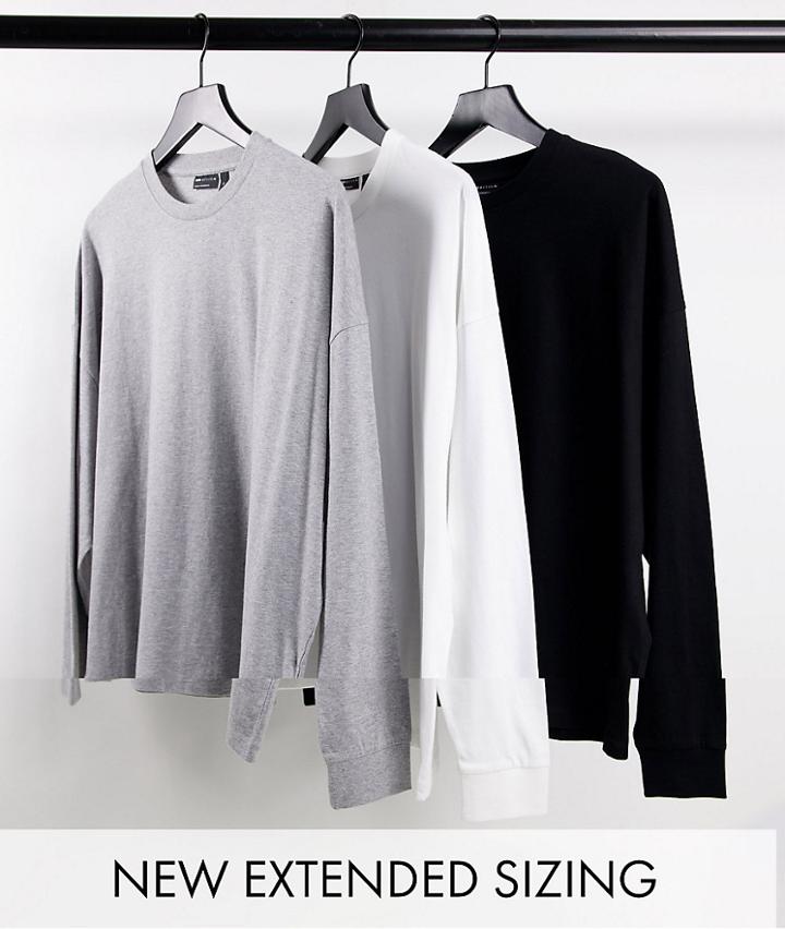 Asos Design 3 Pack Oversized Long Sleeve T-shirt In Multi