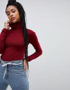 Pull & Bear Roll Neck Long Sleeved Sweater In Red - Red
