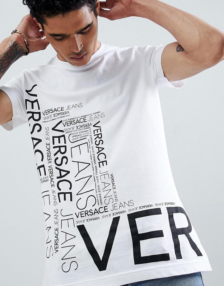 Versace Jeans T-shirt In White With Repeat Logo - White