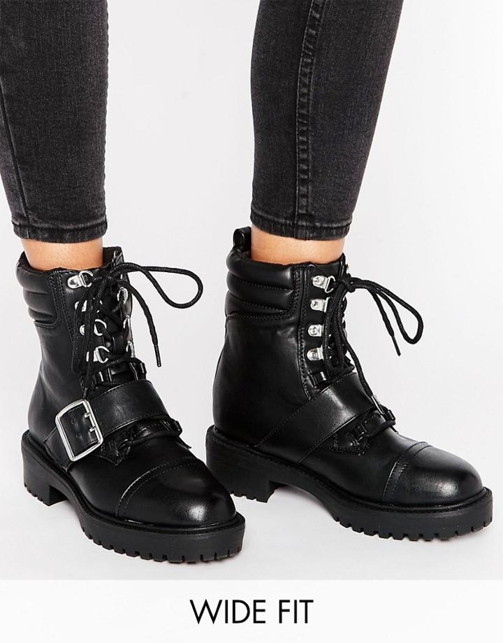 New Look Wide Fit Buckle 90s Biker Boots - Black