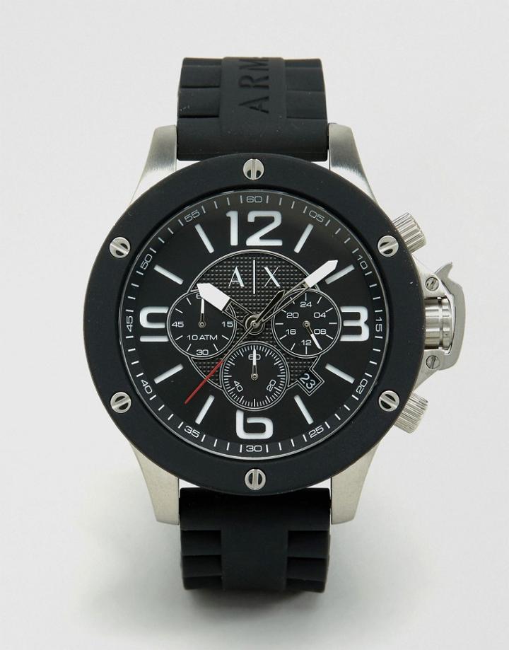 Armani Exchange Chronograph Watch With Silicone Strap Ax1522 - Black