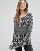 Bellfield Botawik Herringbone Jacquard Knit Sweater - Gray