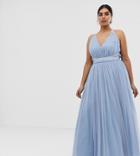Asos Premium Curve Tulle Maxi Prom Dress With Ribbon Ties-blue