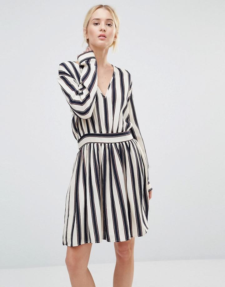 Gestuz Philla Striped Mini Dress With Deep V Neck - Stripe