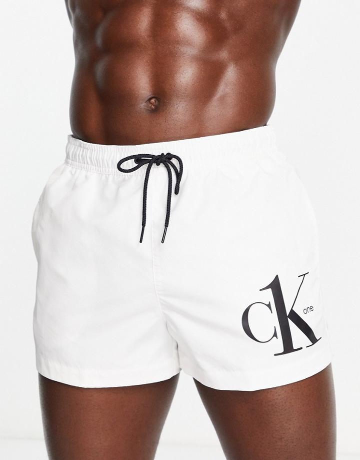 Calvin Klein Large Icon Logo Swim Shorts In White
