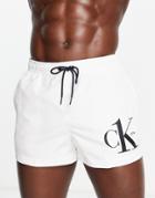 Calvin Klein Large Icon Logo Swim Shorts In White