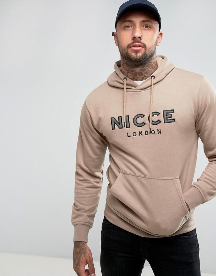 Nicce London Hoodie With Signature Logo - Stone
