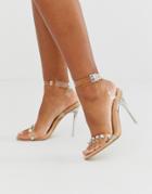 Public Desire Tonight Crystal Detail Clear Stiletto Heeled Sandal-beige