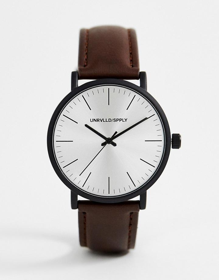 Asos Design Classic Watch With Matte Black Case In Brown