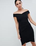 Jessica Wright Bardot Wrap Over Midi Dress - Black
