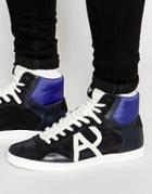 Armani Jeans Logo High Top Sneakers - Blue