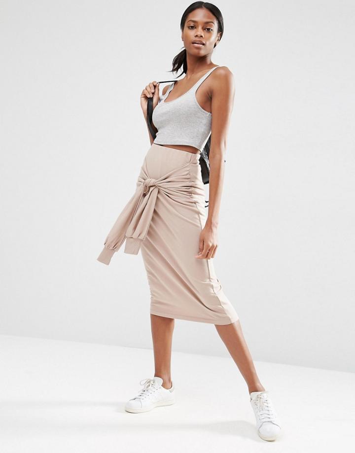Asos Pencil Skirt In Sweat With Tie Sleeve Detail - Oatmeal