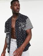 Mennace Revere Collared Shirt In Black With Patchwork Paisley Print - Part Of A Set