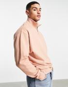 Asos Design Oversized Half Zip Sweatshirt In Washed Pink