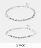 Asos Design 2 Pack Iced Tennis Bracelet Set In Silver Tone
