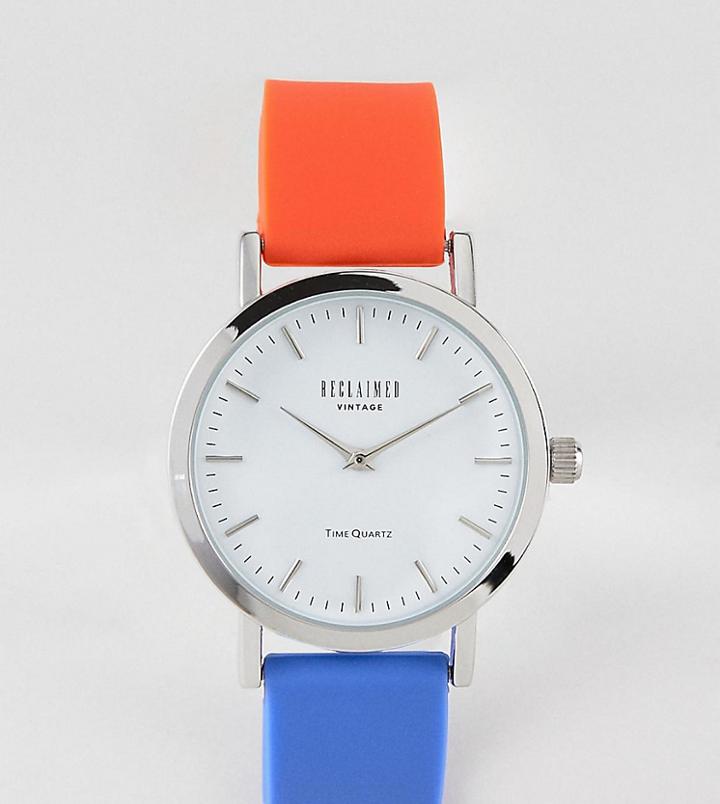 Reclaimed Vintage Inspired Silicone Watch In Blue/red 36mm Exclusive To Asos - Brown