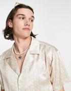 Sixth June Monogram Satin Shirt In Beige - Part Of A Set-neutral