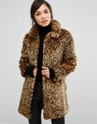 Oasis Animal Print Faux Fur Coat - Brown