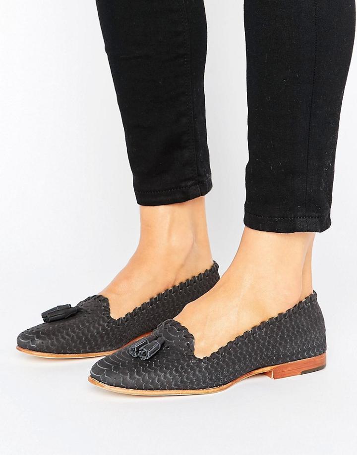 H By Hudson Snake Print Leather Loafer - Black
