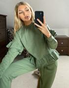 Influence Set Frill Hem Sweater In Soft Khaki-green