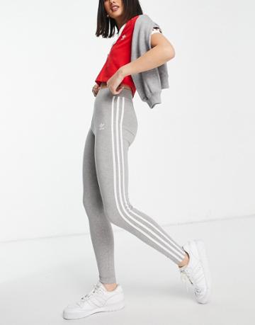 Adidas Originals Three Stripe Legging In Grey-gray