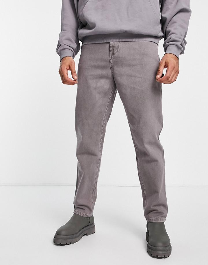 Asos Design Skater Pants In Washed Twill With Carpenter Pockets-gray