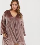 Rokoko Plus Smock Dress In Velvet - Brown