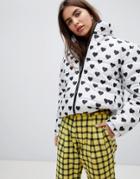 Daisy Street Padded Jacket With All Over Heart Polka Dot - White