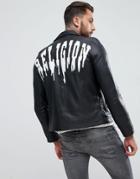 Religion Leather Biker Jacket - Black